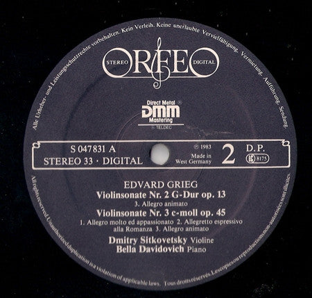 Edvard Grieg, Dmitry Sitkovetsky, Bella Davidovich : Die Violinsonaten (LP, Album)