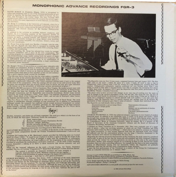 David Burge : David Burge Plays New Piano Music (LP)