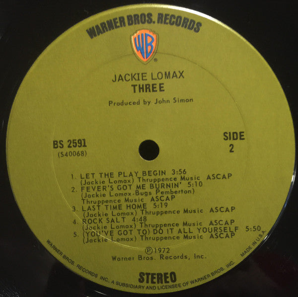 Jackie Lomax : Three (LP, Album, San)