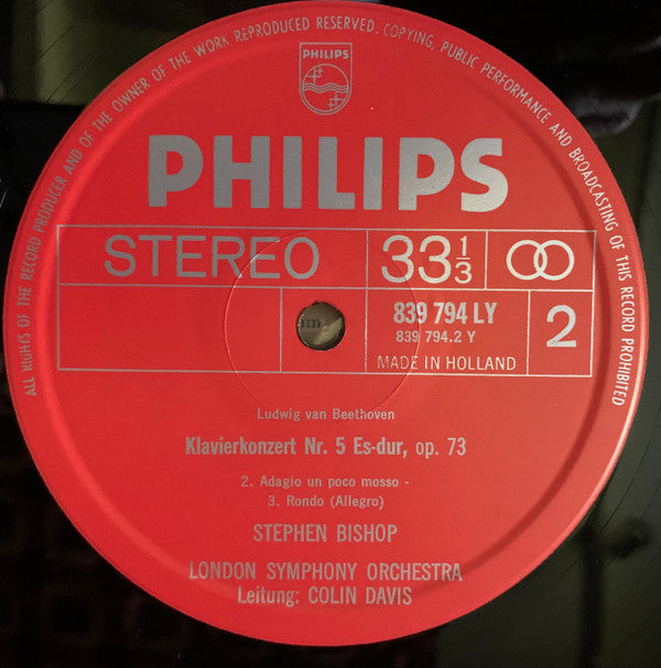 Beethoven*, Stephen Bishop*, London Symphony Orchestra, Colin Davis* : Piano Concerto No. 5 (<<Emperor>>) (LP)