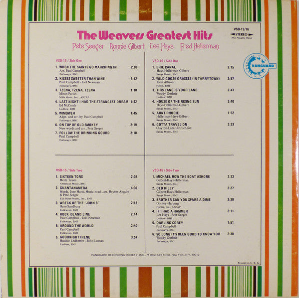 The Weavers : Greatest Hits (2xLP, Comp, Pre)