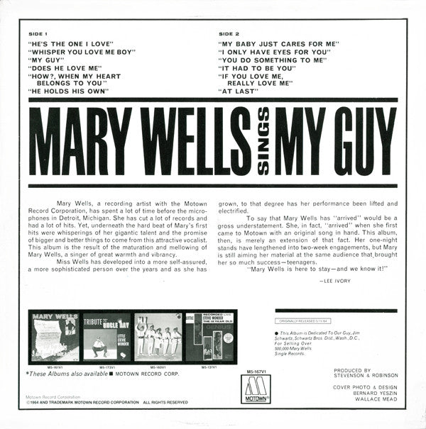 Mary Wells : Mary Wells Sings My Guy (LP, Album, RE)