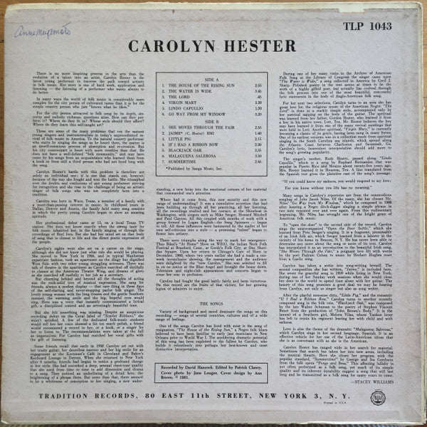 Carolyn Hester : Carolyn Hester (LP, Mono)