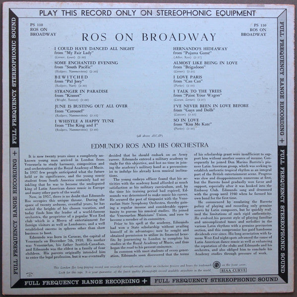 Edmundo Ros And His Orchestra* : Ros On Broadway (LP, Album)