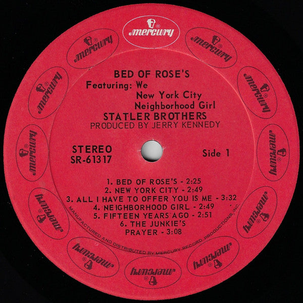 The Statler Brothers : Bed Of Rose's (LP, Album, Phi)