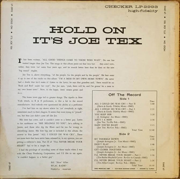 Joe Tex : Hold On! It's Joe Tex (LP, Comp, Mono)