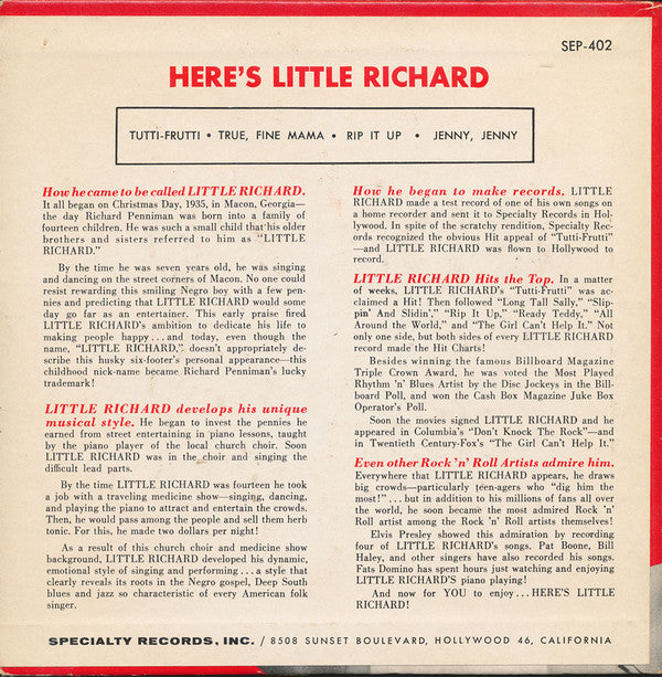 Little Richard : Here's Little Richard (7", EP)