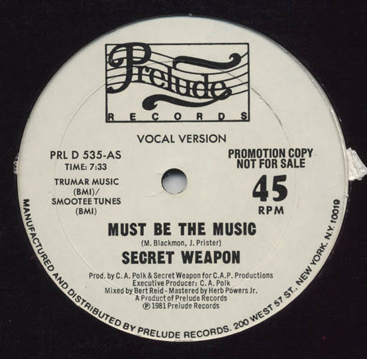 Secret Weapon (2) : Must Be The Music (12", Promo)