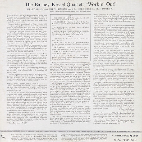 The Barney Kessel Quartet : Workin' Out (LP, Album, Mon)