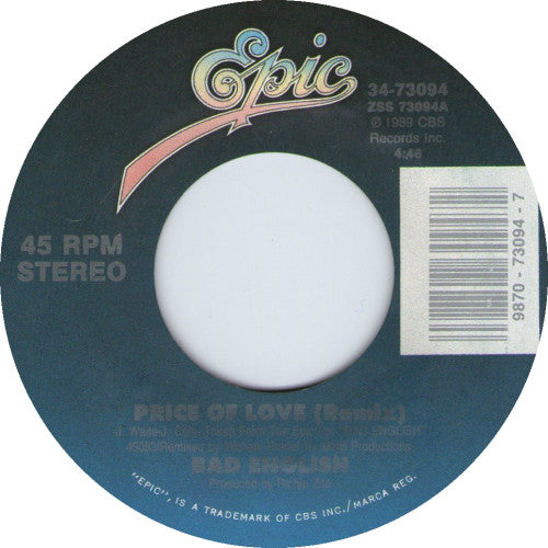 Bad English : Price Of Love (Remix) (7", Car)