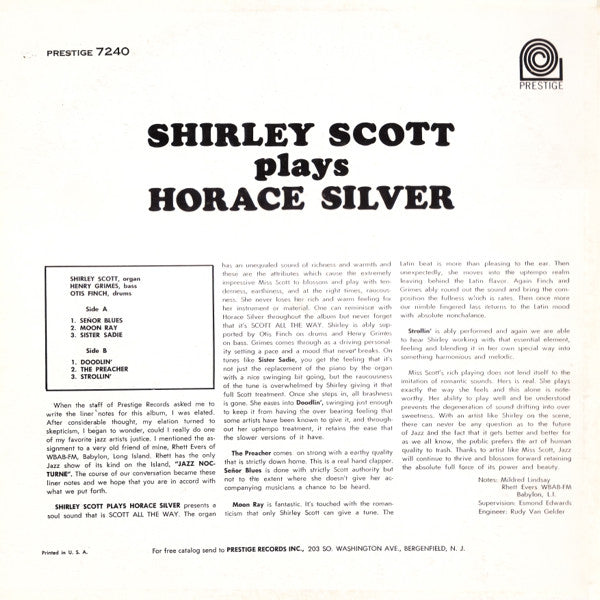 Shirley Scott : Plays Horace Silver (LP, Album, Mono)