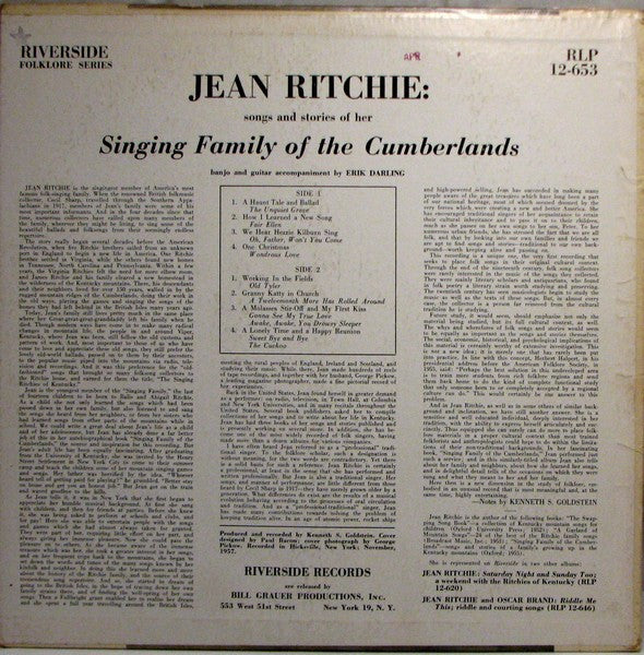 Jean Ritchie : Singing Family Of The Cumberlands (LP, Album, Mono)