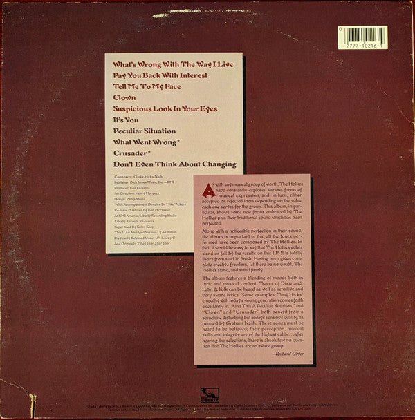 The Hollies : Pay You Back With Interest (LP, Album, RE)