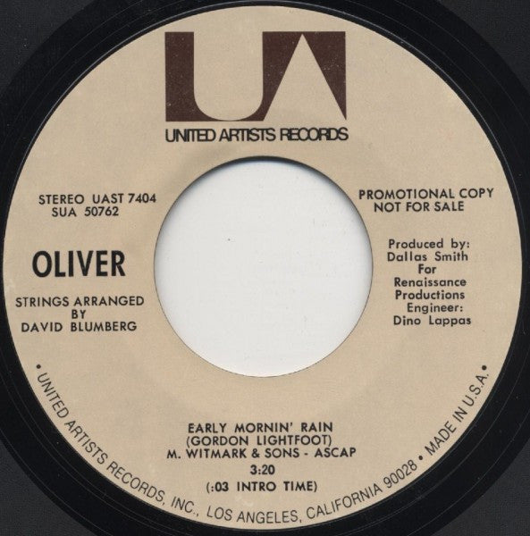 Oliver (6) : Early Mornin' Rain (7", Single, Promo)