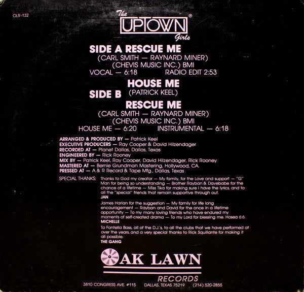 The Uptown Girls : Rescue Me (12", Single)