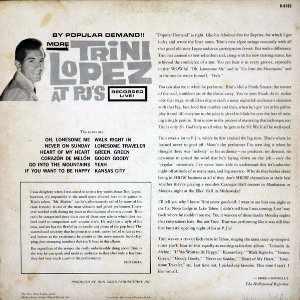 Trini Lopez : By Popular Demand More Trini Lopez At P.J.'s (LP, Album, Mono)