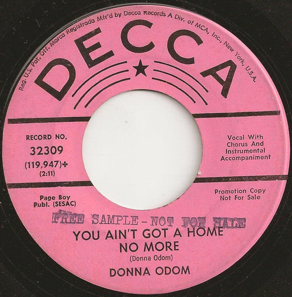 Donna Odom : I'm Just About To Break And Tell It All (7", Promo, Glo)