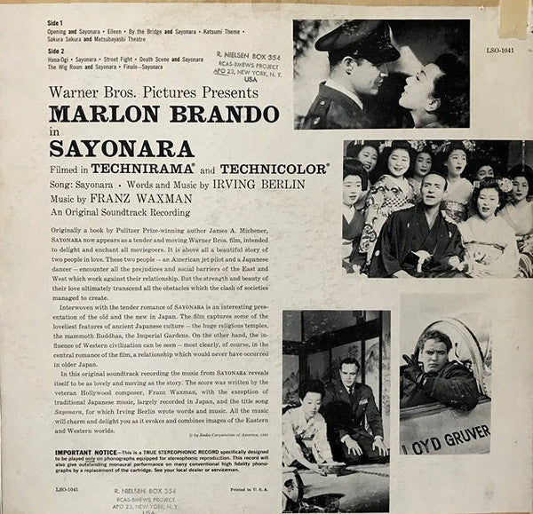 Franz Waxman : Sayonara:  An Original Soundtrack Recording (LP, Album)
