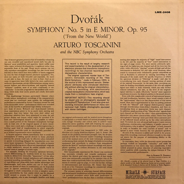 Dvořák* - Arturo Toscanini, NBC Symphony Orchestra : Dvořák's Symphony "From The New World" (LP)