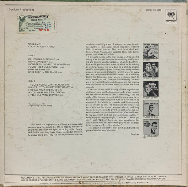 Carl Smith (3) : Country On My Mind (LP, Album)