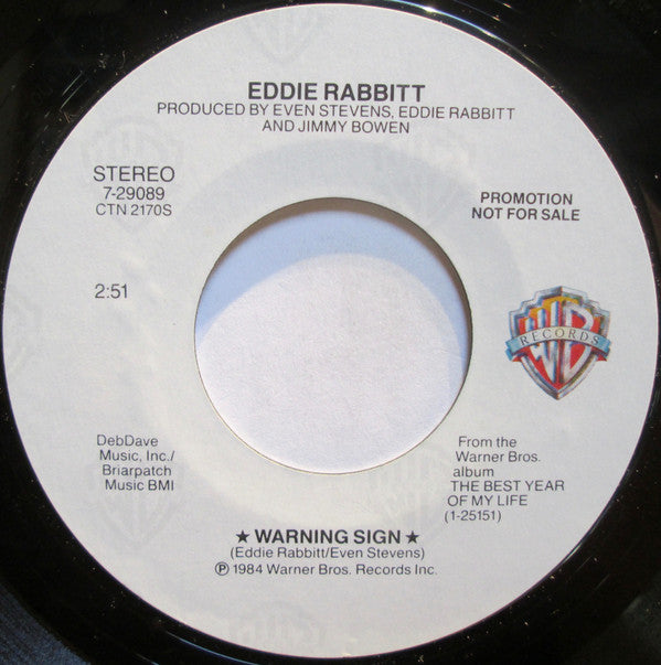 Eddie Rabbitt : Warning Sign (7", Promo)