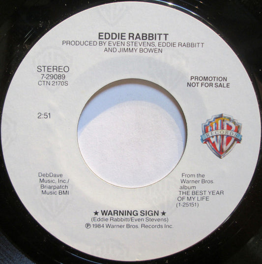 Eddie Rabbitt : Warning Sign (7", Promo)