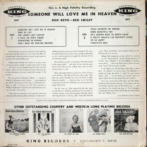 Don Reno And Red Smiley* : Someone Will Love Me In Heaven (LP, Album, Mono)