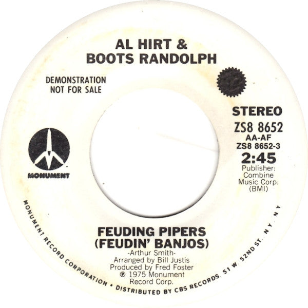 Al Hirt & Boots Randolph : Feuding Pipers (Feudin' Banjos) (7", Single, Promo)