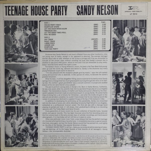 Sandy Nelson : Teenage House Party (LP, Album, Mono)