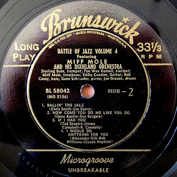 Edmond Hall Swing Sextet, Miff Mole And His Dixieland Orchestra : Battle Of Jazz Volume 4 (10", Album, Comp)