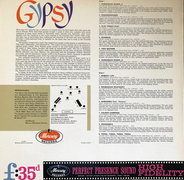 Richard Hayman And His Orchestra : Gypsy (LP, Mono, Gat)