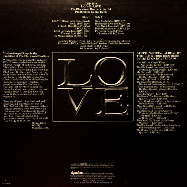 The Blackwood Brothers Quartet : L-O-V-E (LP)