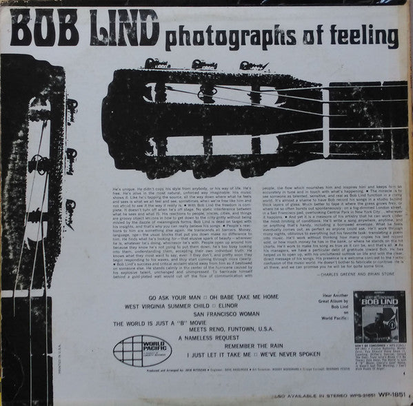 Bob Lind : Photographs Of Feeling (LP, Album, Mono)