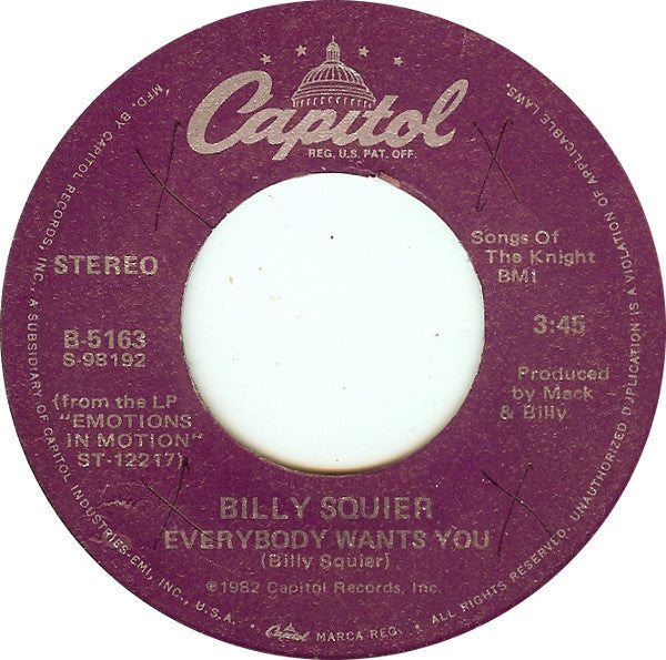 Billy Squier : Everybody Wants You (7", Single, Win)