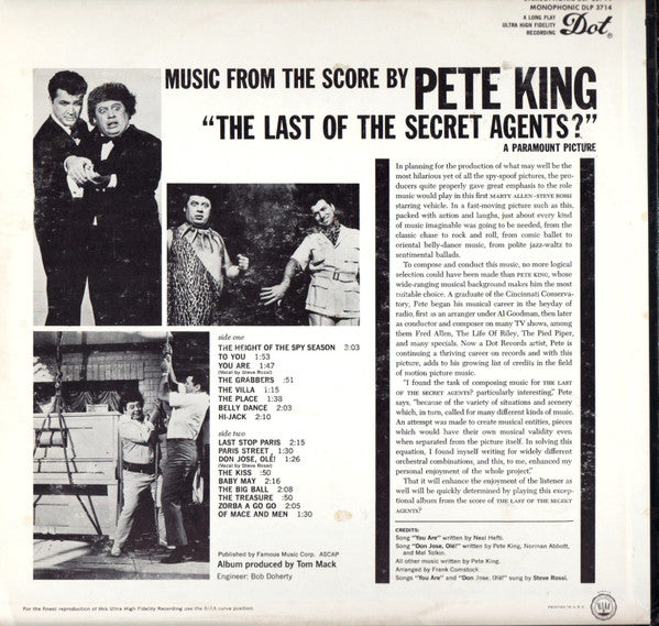 Pete King (2) : The Last Of The Secret Agents? (Music From The Score) (LP, Album, Mono)
