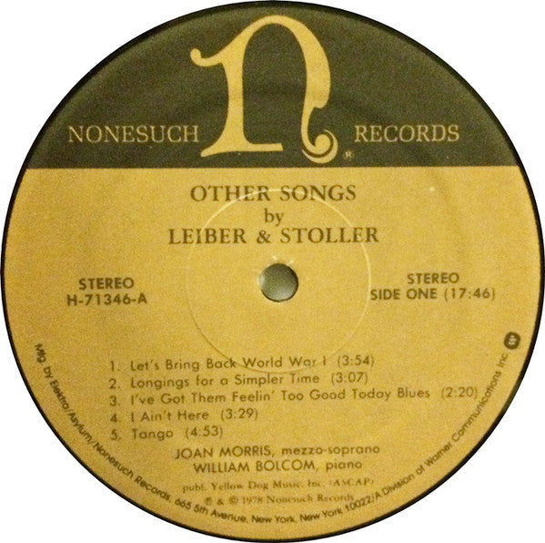 Joan Morris And William Bolcom : Other Songs By Leiber & Stoller (LP, Album)