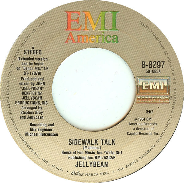 Jellybean* : Sidewalk Talk (7", Single, Jac)
