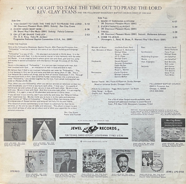 Rev. Clay Evans And The Ship* : You Ought To Take Time Out To Praise The Lord (LP, Album)