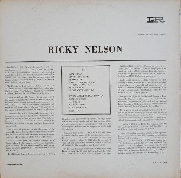 Ricky Nelson (2) : Ricky (LP, Album, Ind)