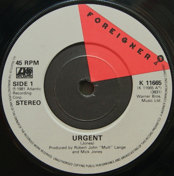 Foreigner : Urgent (7", Single)