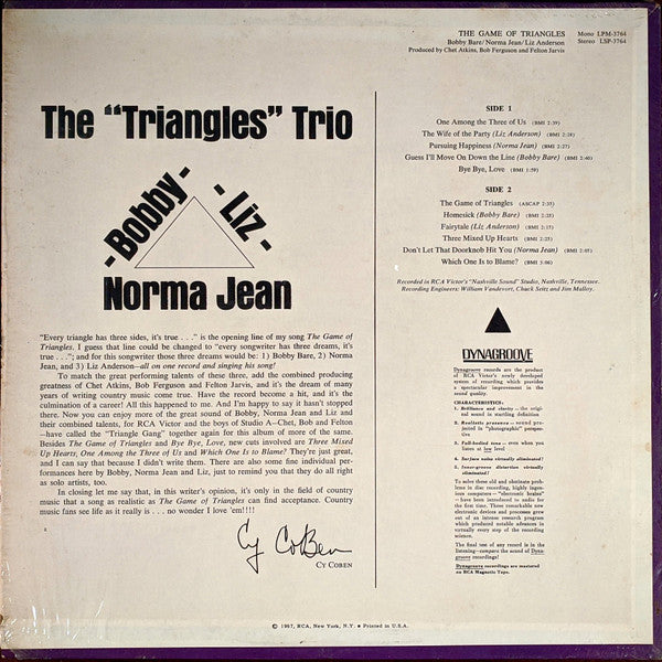 Bobby Bare / Norma Jean (2) / Liz Anderson : The Game Of Triangles (LP, Album, Mono)