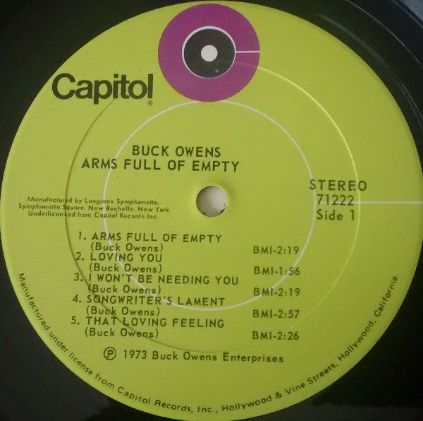 Buck Owens : Arms Full Of Empty (LP, Album, Club)