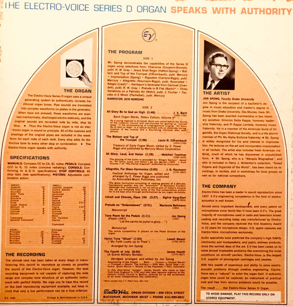 Jon Spong : The Electro-Voice Series D Organ Speaks With Authority (LP)