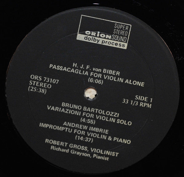 Robert Gross, Andrew Imbrie, Ernst Krenek, Leonard Rosenman, Bruno Bartolozzi, Heinrich Ignaz Franz Biber, Richard Grayson : Impromptu / Sonata / Duo / Variazioni / Passacaglia (LP, Album, Dol)