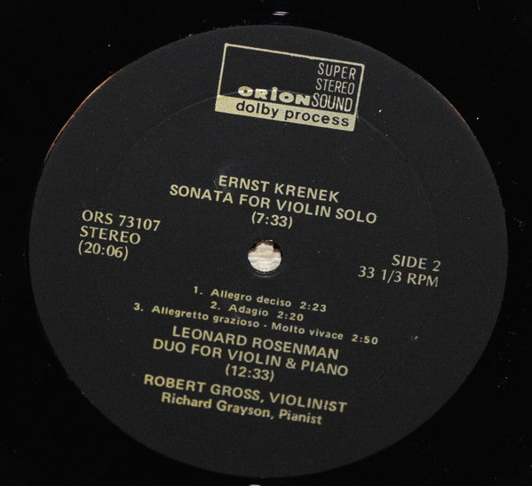 Robert Gross, Andrew Imbrie, Ernst Krenek, Leonard Rosenman, Bruno Bartolozzi, Heinrich Ignaz Franz Biber, Richard Grayson : Impromptu / Sonata / Duo / Variazioni / Passacaglia (LP, Album, Dol)