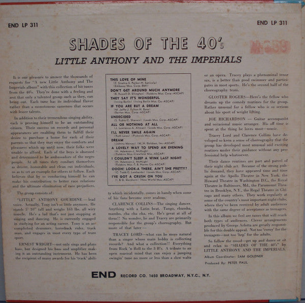 Little Anthony & The Imperials : Shades Of The 40's (LP, Album, Mono)