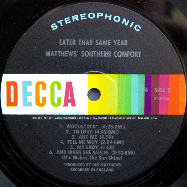 Matthews' Southern Comfort : Later That Same Year (LP, Album, Pin)