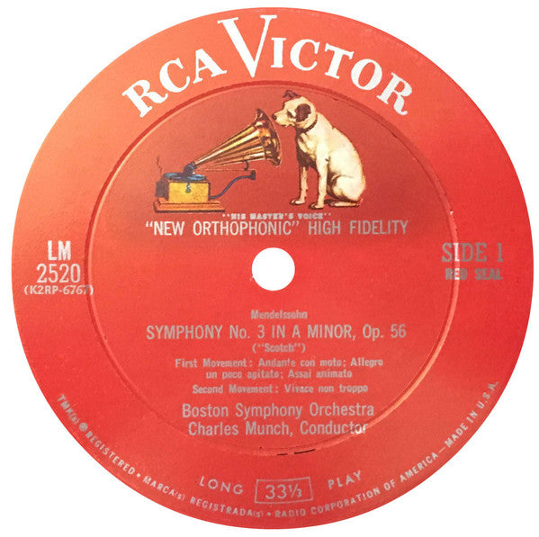Mendelssohn* ; Charles Munch Conducting Boston Symphony Orchestra : Scotch Symphony (LP, Mono)