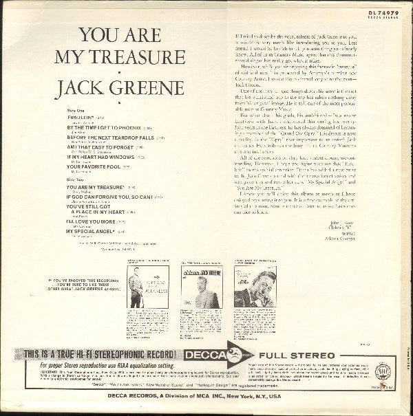 Jack Greene : You Are My Treasure (LP, Album, Pin)