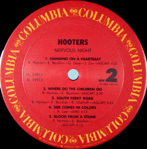 The Hooters : Nervous Night (LP, Album, Car)